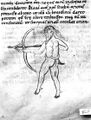 Vienna ONB Vindob 51 n.b. – satyr, back to viewer, shoots bow to left, long hair and beard