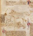 Munich, Staatsbibl Clm 10268 n.b. – centaur leaps to left, bow drawn, lion-skin cape on shoulders, horns