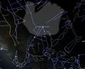 Scorpius as drawn on the Farnse Globe, holding the Balance in its Claws and partially covered by the hand of Atlas. The stick figures outline the constellations as described in the Almagest in comparison (drawings and mapping by SMH 2021, Stellarium)