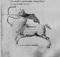 London BL Egerton 1050 n.b. – runs to left, leafy band at waist, bow drawn, cape on shoulders, arrow between feet