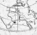 Planisphere as a centaur, running to left, bow drawn, cape on shoulders