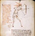 London, BL Harley 2506 n.b. – as satyr, walks to left and shoots bow to right, wings on head